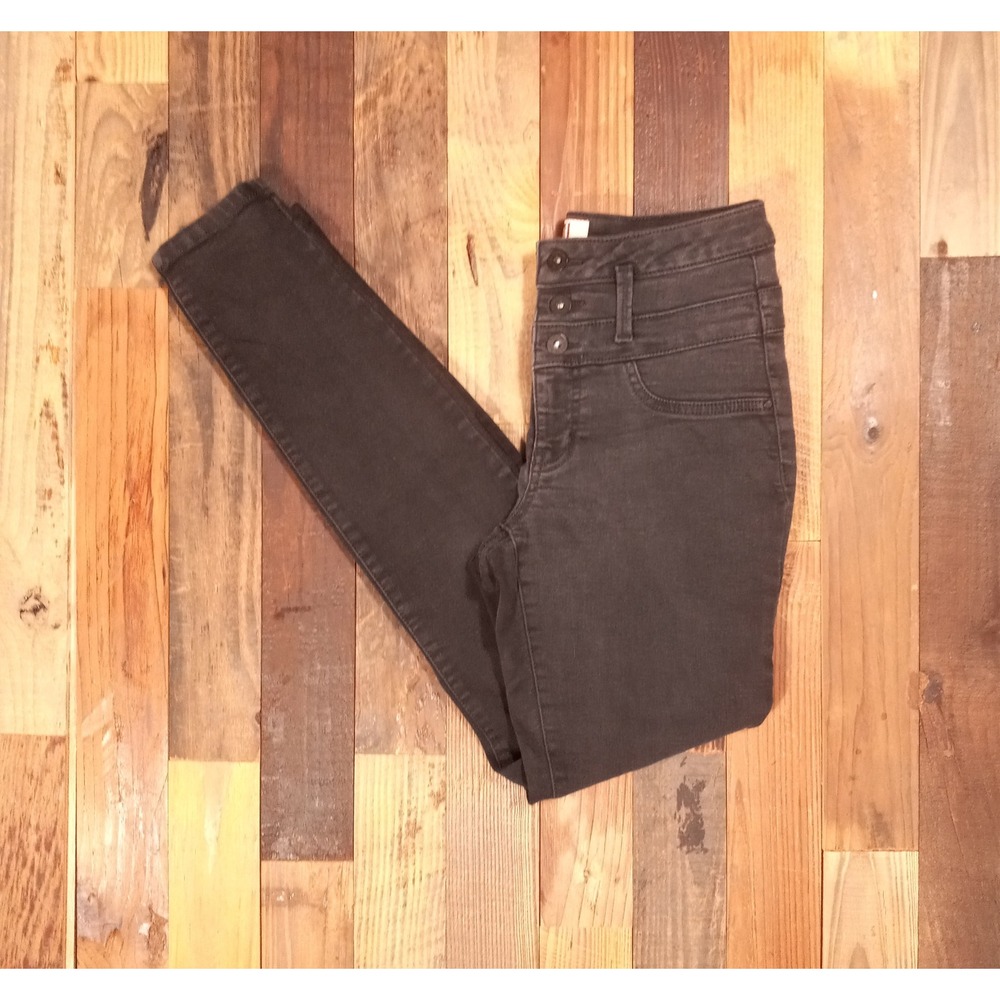 LEI Tatum High Waisted Skinny Jeans Black‎ Triple Button Juniors Size 7 Regular